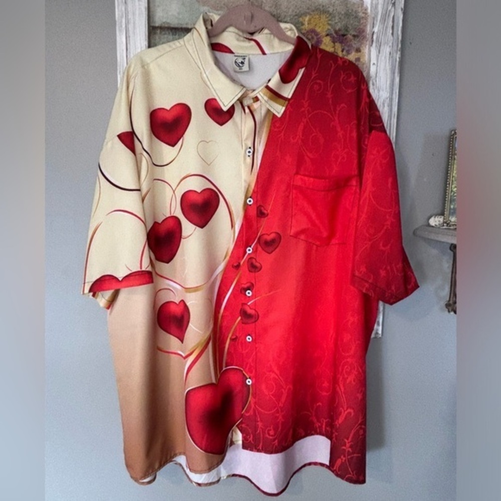Men’s Hardaddy Hawaiian Hearts  Shirt 4XL Polyester Button Front
